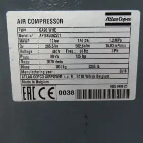 GA90 ATLAS Copco Whe Rotary Screw Air Compressor #2