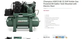 HGR13-8K CHAMPION Kohler Gas Gallon Tank Electric Start