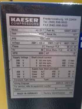 AS20T KAESER Rotary Screw Air Compressor Dryer Ingersoll Rand #3