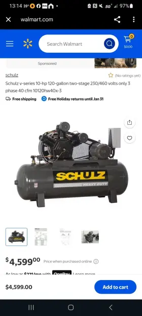 932.9327-0 SCHULZ Air Compressor Phase Gallons Tank