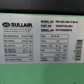 RD-400-460-3-60-A SULLAIR Refrigerated Compressed Air Dryer #2