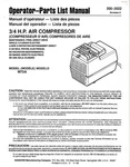 Sanborn Manufacturing 3/4 H.p. Air Compressor M75a Operator Parts List Manual. Fixed Price $14.95.