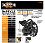 Mcgraw 2 Hp 155 Psi V-style Single Stage Cast Iron Air Compressor Pump. Fixed Price $222.98.