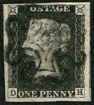1d Pl.6 'dh' Superb Used, Upright Central Complete Black Mx, Four Fine-huge M.... Fixed Price $336.13.