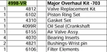 4998-vr Major Overhaul Kit For Saylor Beall 703 Pumps (between 1970 - 1980). Fixed Price $373.36.