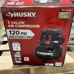 Husky 3 Gal. 120psi Portable Electric Pancake Air Compressor 1/3 Hp. Fixed Price $63.75.