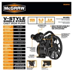 Mcgraw 2 Hp 155 Psi V-style Single Stage Cast Iron Air Compressor Pump. Fixed Price $224.99.