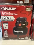 Husky 3 Gallon Air Compressor 120 Psi Oil-free Pump 0.65 Scfm 1/3 Hp. Fixed Price $65.00.